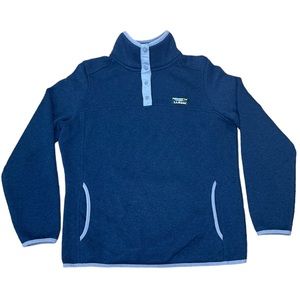 L.L. Bean Navy Blue Fleece Cowl Neck Pullover with Light Blue Trim